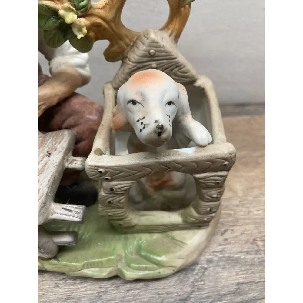 Vintage Norleans Japan Bisque Porcelain Old‎ Man & Dog Figurine - Missing Knife